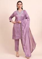 Silk Blend Lilac Festival Wear Embroidery Work Readymade Kurti Set